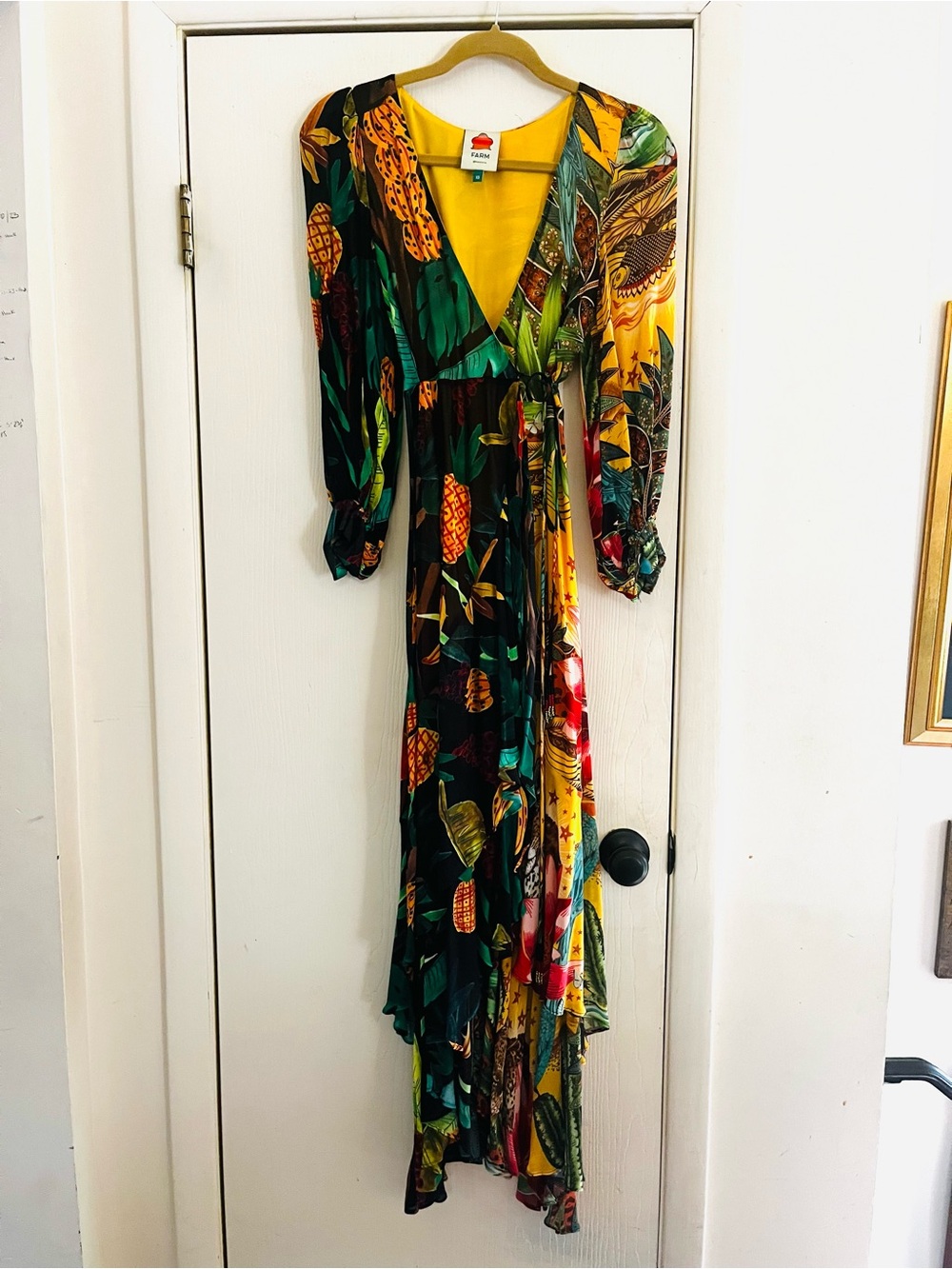 Farm Rio Resortwear Boho Beach Vacation Ruffled Island Maxi Wrap Dress Xs